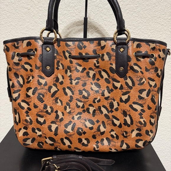 MCM Leopard Print Tote - Black and Tan - Picture 4 of 5